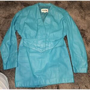 Vintage Chia 100% Leather Jacket and Skirt Set Women's